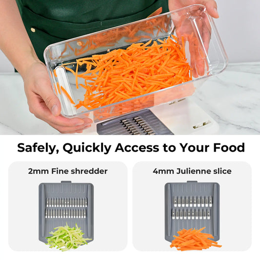 SUSTEAS Durable 10-in-1 Rectangular ABS Plastic Fruit Vegetable Slicer - 6-Blade Pro Food Chopper, Mandoline, Onion Potato Dicer, Vegetable Grater, Kitchen Shredder, Lemon Squeezer, Egg White Separator (Grayish White),sohochic