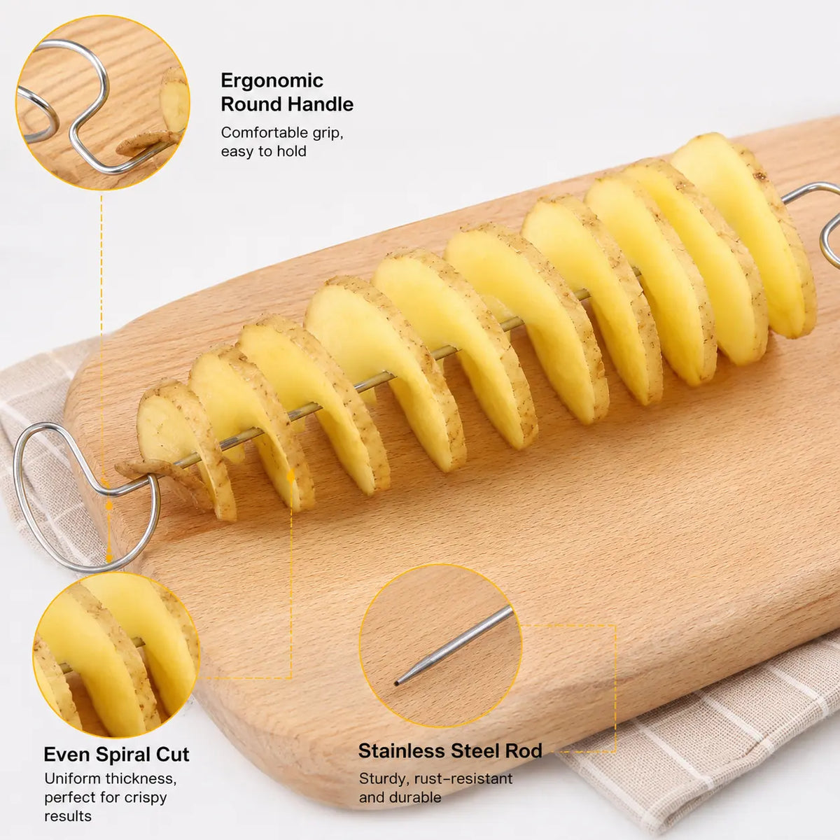 2-Count Manual Spiral Potato Slicer - Food Grade PP & Stainless Steel Metal Utensils with Handles, Smooth Even Slices Tool for Potato, Cucumber, Radish Kitchen Prep,sohochic