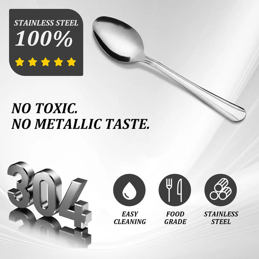 60-Piece Dominion Silver Dinner Spoons Set - Mirror-Shine, Mirror-Polished Stainless Steel, Wear-Resistant, Solid Finish, Dishwasher Safe Cutlery for Halloween, Parties, Special Events, Restaurant Use, Silver Spoons