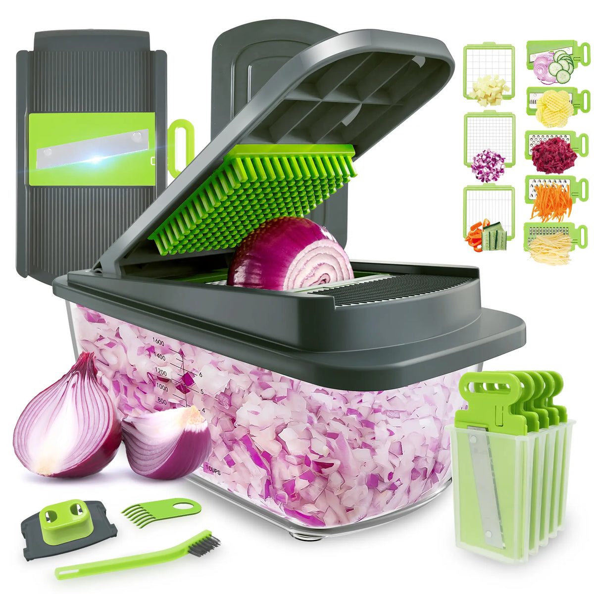 Kitexpert XL Vegetable Chopper with Container - All-in-1 Kitchen Utensils for Food Prep & Meal Prep, Mandoline Slicer, Onion Chopping Tool, Cheese Grater for Camping, Summer Sale Deals,sohochic