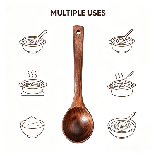 2-Pack Wooden Soup Ladle — Solid Wood Cooking Scoop, Non-Stick Heat-Resistant Kitchen Spoon for Soup & Serving