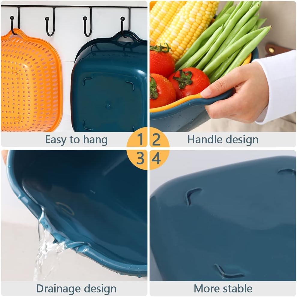 Vegetable Washing Baskets in The Kitchen Fruit Baskets Multi-layer Stackable Vegetable Sinks, Strainer and Washing Fruits and Vegetables Kitchen Colander Set (Blue Yellow)