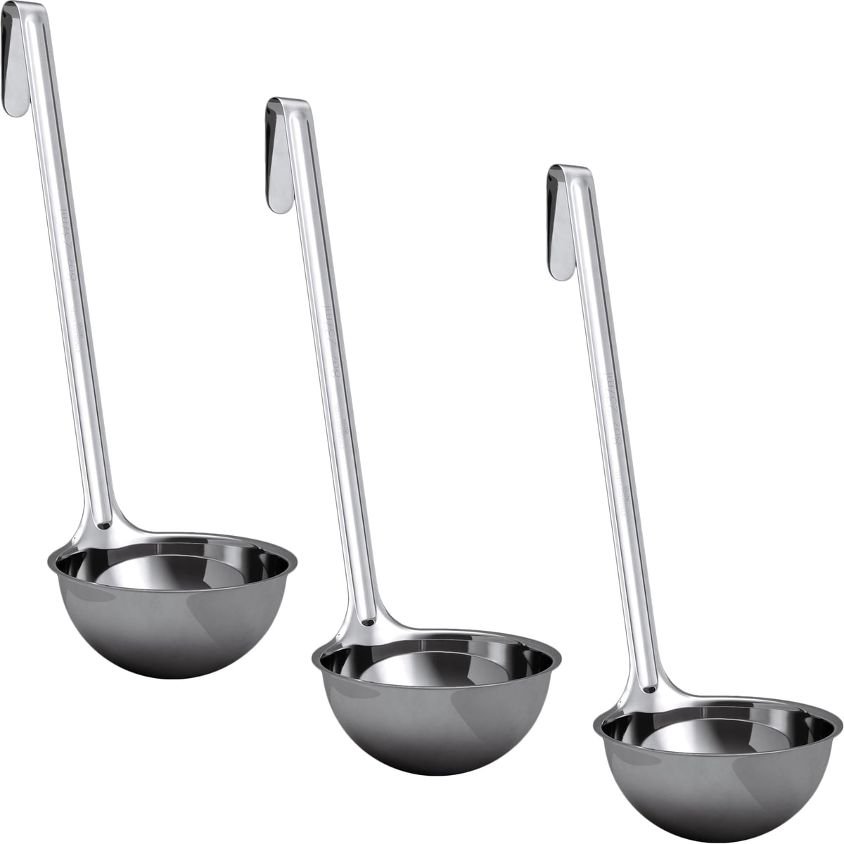 Sturdy, Ergonomic Combo Sizes Ladles 5 Pk. 1 2 4 6 8 Oz Stainless Steel Ladle with Long Handles. Best Kitchen Supplies for Stirring, Portioning and Serving Soup, Chili and Stew in Restaurants and Home