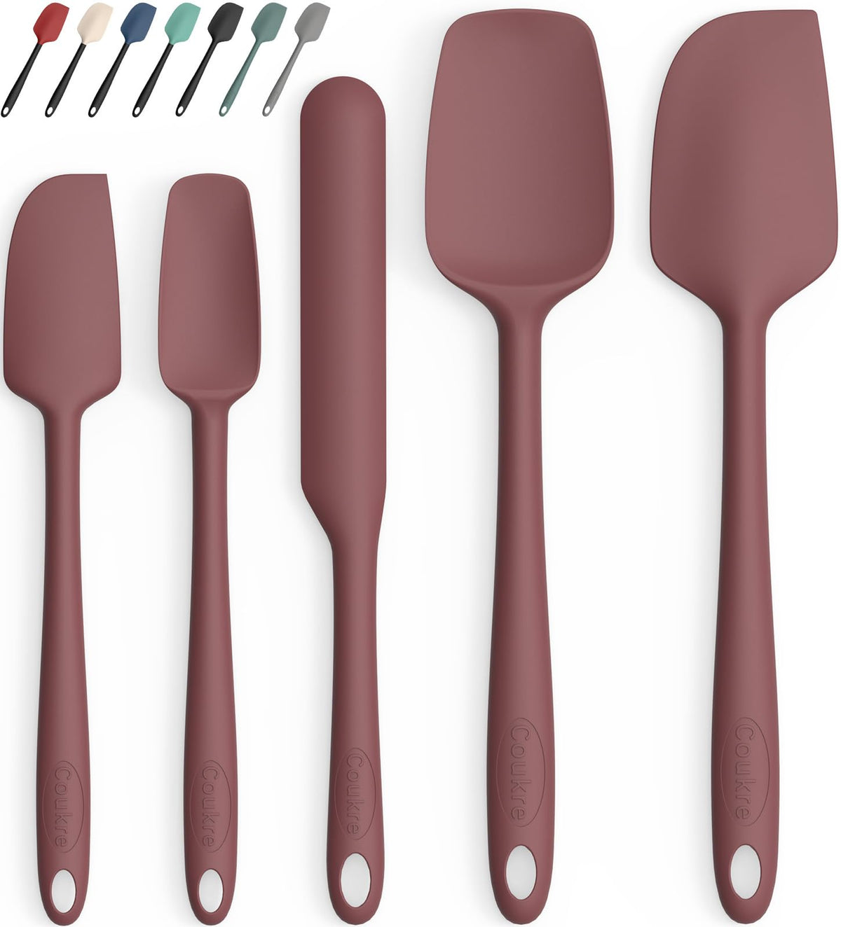 Coukre Silicone Spatula Set of 5,High Temperature Resistant, Food Grade Silicone, Dishwasher Safe, for Baking, Cooking (Pure Colorful A)
