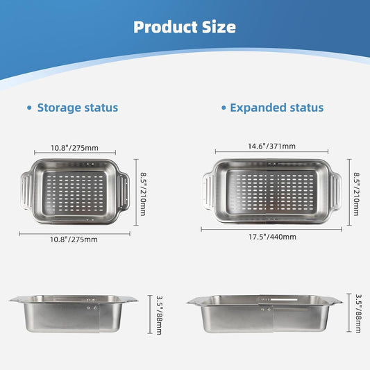 Over the Sink Colander Strainer Basket, ALL METAL Extendable Drain Colander