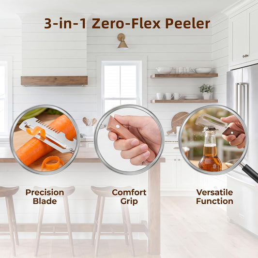 3-in-1 Vegetable Peeler, Julienne & Opener – Steel Blade, Wood Handle(Z1)