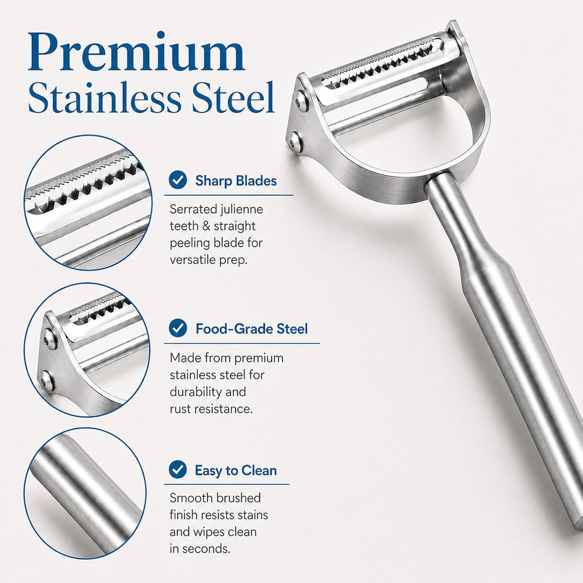 Stainless Steel Vegetable Peeler, 2-in-1 Julienne Peeler & Shredder for Kitchen, Heavy Duty Potato Peeler with Ergonomic Non-Slip Handle, Sharp Serrated Blade for Fruit, Carrot, Cabbage