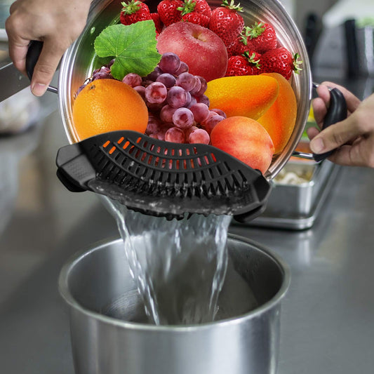 AUOON Clip On Strainer Silicone for All Pots, Standard 8.86 x 3.55in, Black