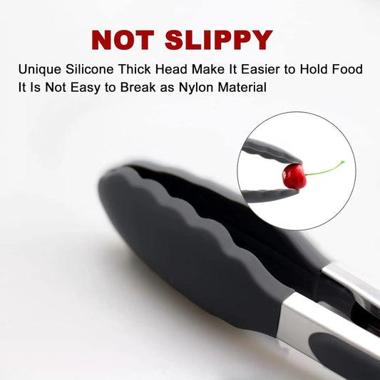 Kitchen Tongs with Silicone Tips - Stainless Steel tongs for cooking - 9" and 12" Tongs With Silicone Rubber Non Slip Grips, Heat Resistant Metal Tongs.