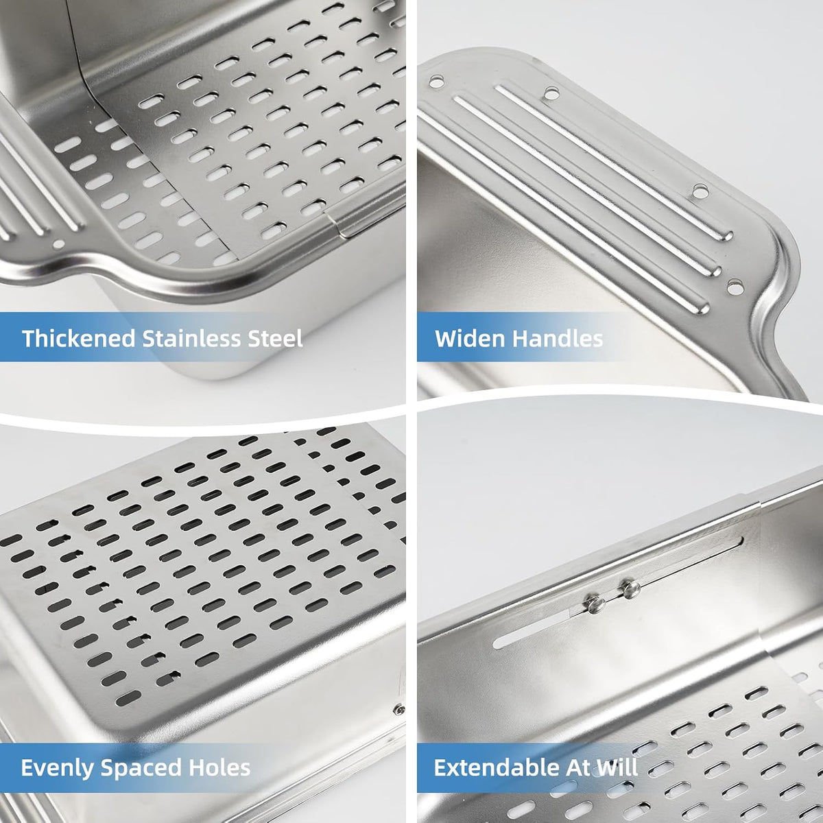 Over the Sink Colander Strainer Basket, ALL METAL Extendable Drain Colander