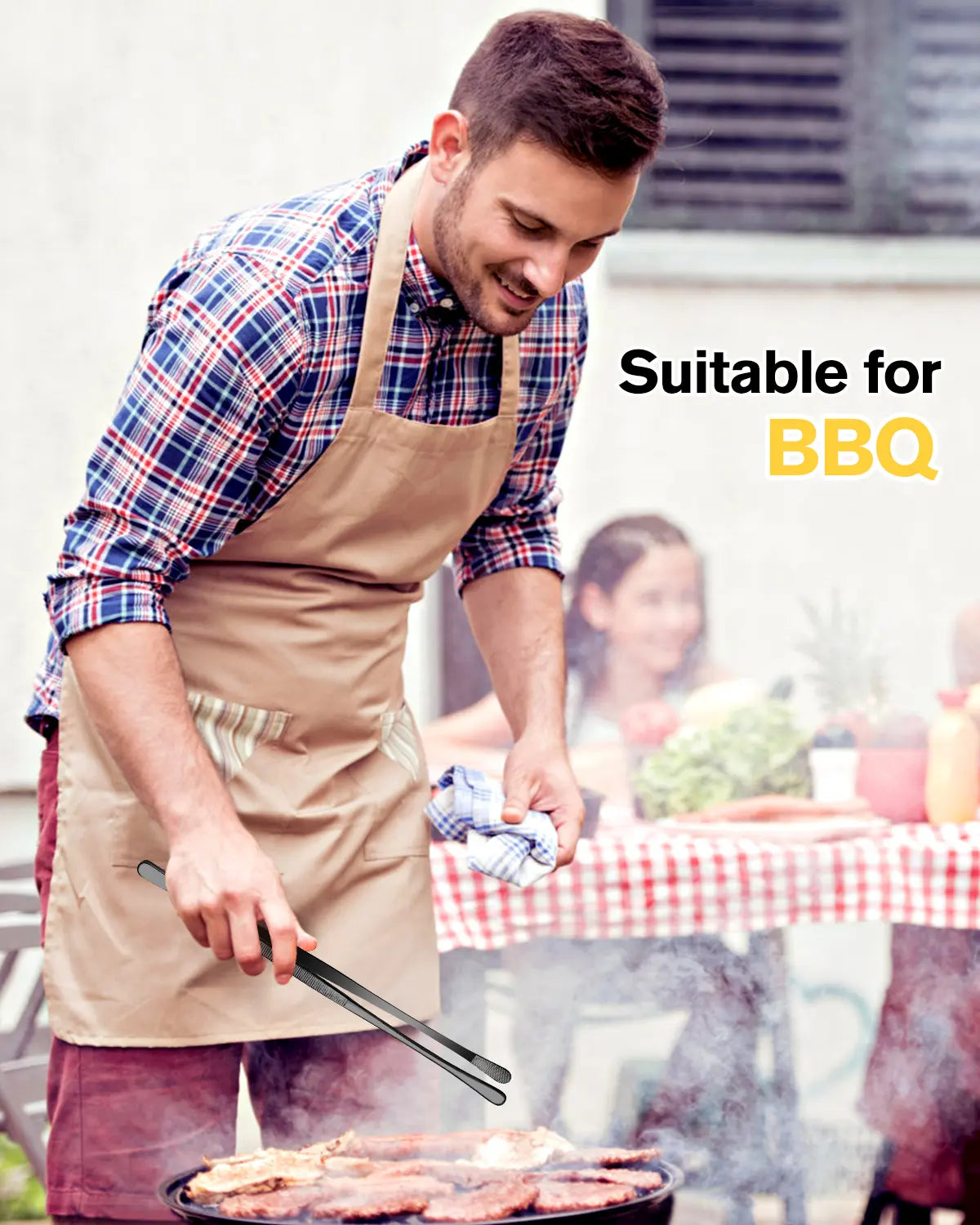 BUNDLEPRO 2-Piece Reusable Stainless Steel Kitchen Fine Tweezer Tongs, 12in Black Utensils Set, Professional Long Tweezers for Cooking, Seafood, BBQ