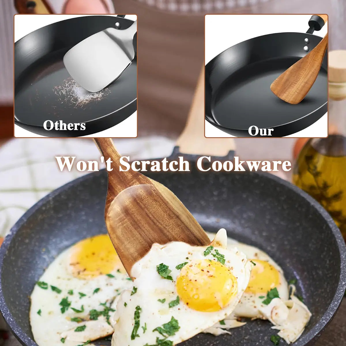 Premium Wooden Kitchen Utensils Bundle Set Spatulas & Turners (5-10Piece) - Ergonomic Handles, Natural Eco-Friendly, Heat-Resistant, Durable, Easy-to-Clean for Non-Stick Pans, Stirring, Pancake Flip Ease, Kitchen Decor