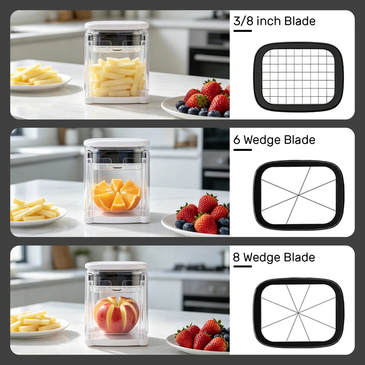 SUSTEAS Fingersafe French Fry Cutter - Air Fryer Compatible, Compact Kitchen Utensils, Detachable Interchangeable Blade Potato Slicer, Smooth Mandoline Slicer, Rustproof Easy-Clean Vegetable Cutter for Home Use, Reduces Prep Time,sohochic