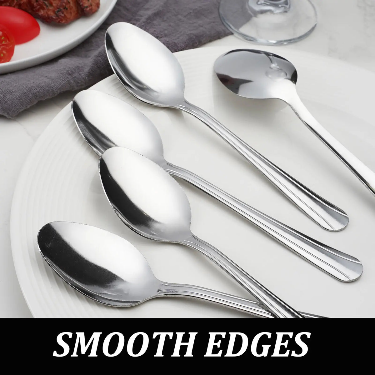 60-Piece Dominion Silver Dinner Spoons Set - Mirror-Shine, Mirror-Polished Stainless Steel, Wear-Resistant, Solid Finish, Dishwasher Safe Cutlery for Halloween, Parties, Special Events, Restaurant Use, Silver Spoons