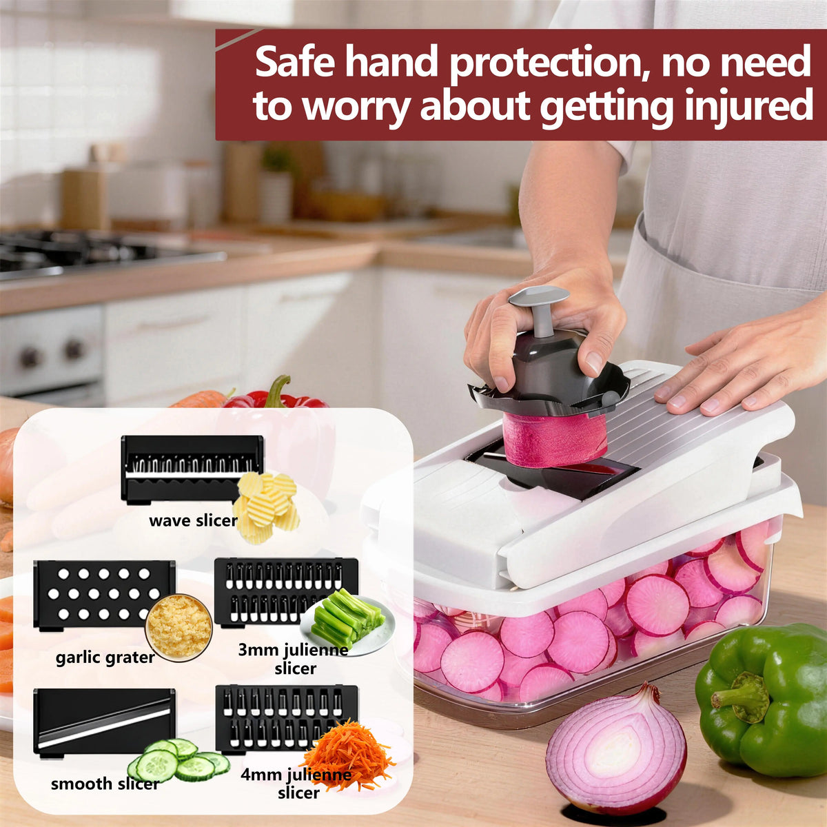 Snofrid Vegetable Chopper,15-in-1 Multifunctional Food Chopper,Professional Onion Chopper with 8 Blades,Vegetable Cutter with Container for Salad,Potato,Carrot,and Garlic; Essential Kitchen Tool