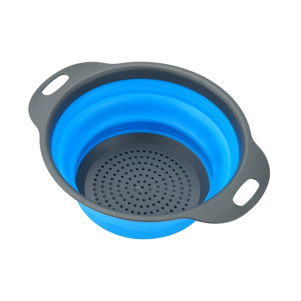 1/2 Set of Round Kitchen Draining Baskets, Foldable Funnel - Includes One Large And One Small, Perfect for Draining Pasta, Vegetables, And Fruits (Green, Red, Blue)