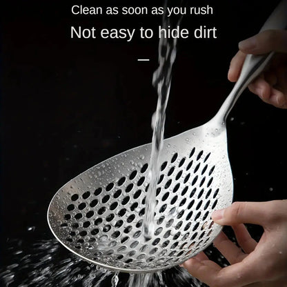 Large Stainless Steel Colander with Wooden Handle, Durable Noodle & Pasta Strainer, Versatile Kitchen Tool for Draining, Rinsing & Cooking, Essential Home Utensil, Dishwasher Safe