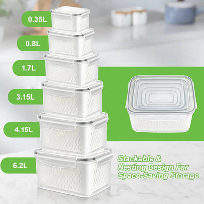 Camp Kitchen Stackable Plastic Colander Set (4PCS/6PCS) - Food-Grade BPA-Free Strainer with Airtight Lid, Leakproof Dustproof, Removable Basket Makes Washing Simple, Draining, Stacks to Save Space, Fridge-Fresh Keep, Sundries Organization