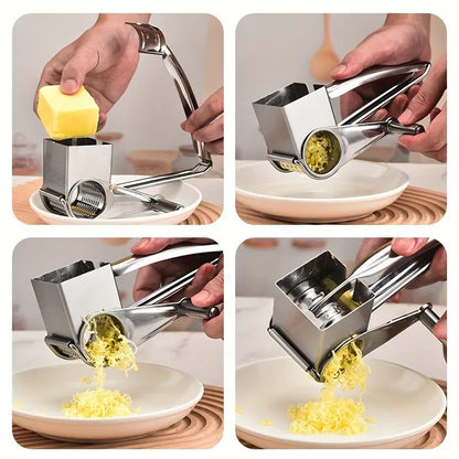 Multi-Functional Stainless Steel Rotary Cheese Grater, Hand-Cranked Design, Safe Food Handling, Ideal for Creative Kitchens