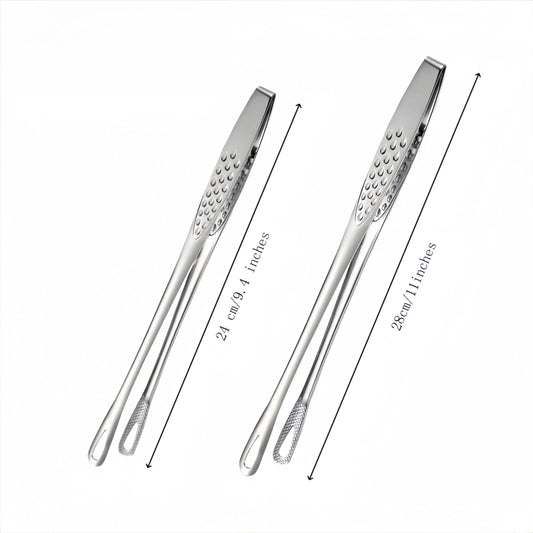 Stainless Steel 2-Piece Barbecue Utensils Multi-Size Set (11-in & 9.4-in) - Lightweight Solid Metal Food Tongs, Chef’s Kitchenware, 11" Steak Reach Tool for Grills, Pick Fish & Salads, Indoor-Outdoor Use, 11 Inches