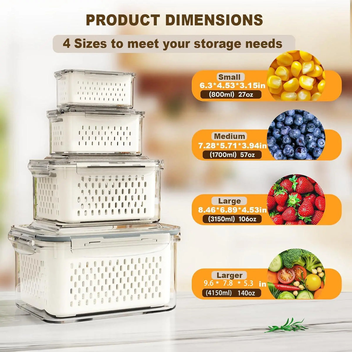 Camp Kitchen Stackable Plastic Colander Set (4PCS/6PCS) - Food-Grade BPA-Free Strainer with Airtight Lid, Leakproof Dustproof, Removable Basket Makes Washing Simple, Draining, Stacks to Save Space, Fridge-Fresh Keep, Sundries Organization