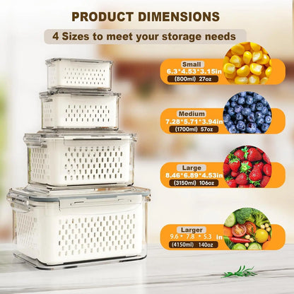 Camp Kitchen Stackable Plastic Colander Set (4PCS/6PCS) - Food-Grade BPA-Free Strainer with Airtight Lid, Leakproof Dustproof, Removable Basket Makes Washing Simple, Draining, Stacks to Save Space, Fridge-Fresh Keep, Sundries Organization