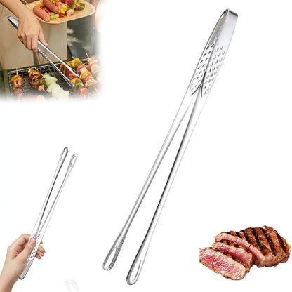 Stainless Steel Korean BBQ Barbecue Tongs, Heavy-Duty Rust-Resistant Kitchen Utensils with Ergonomic Handles & Sleek Metallic Finish, Lightweight Stylish Portable Tool for Steak, Salad, Vegetables – Indoor-Outdoor Home Camping Use (From Kitchen to BBQ)