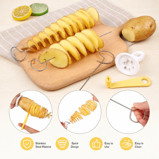 2-Count Manual Spiral Potato Slicer - Food Grade PP & Stainless Steel Metal Utensils with Handles, Smooth Even Slices Tool for Potato, Cucumber, Radish Kitchen Prep,sohochic