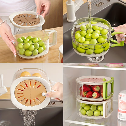 2-in-1 Double-Layer Drain Basket • Foldable Handle Fruit Drainer Container • Multi-Functional Food Strainer • Refrigerator Fresh-Keeping Basket • Thickened Fruit Plate • Suitable for Kitchen, Fridge, Camping, and Picnic