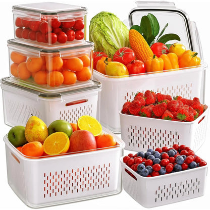 Camp Kitchen Stackable Plastic Colander Set (4PCS/6PCS) - Food-Grade BPA-Free Strainer with Airtight Lid, Leakproof Dustproof, Removable Basket Makes Washing Simple, Draining, Stacks to Save Space, Fridge-Fresh Keep, Sundries Organization
