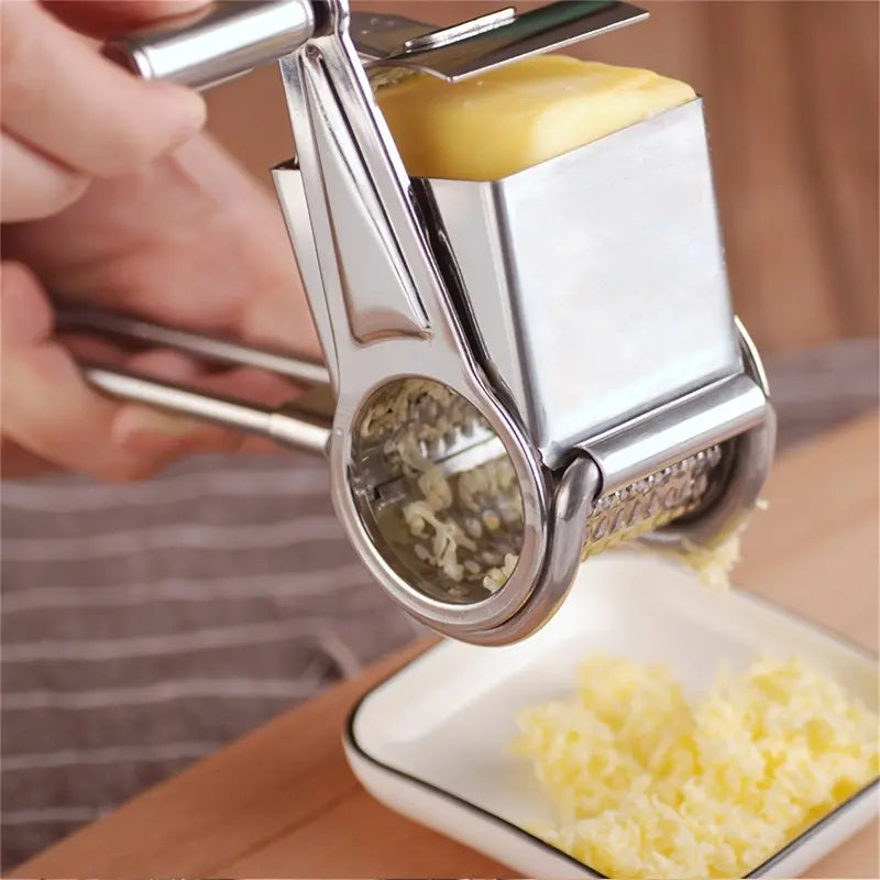 Multi-Functional Stainless Steel Rotary Cheese Grater, Hand-Cranked Design, Safe Food Handling, Ideal for Creative Kitchens