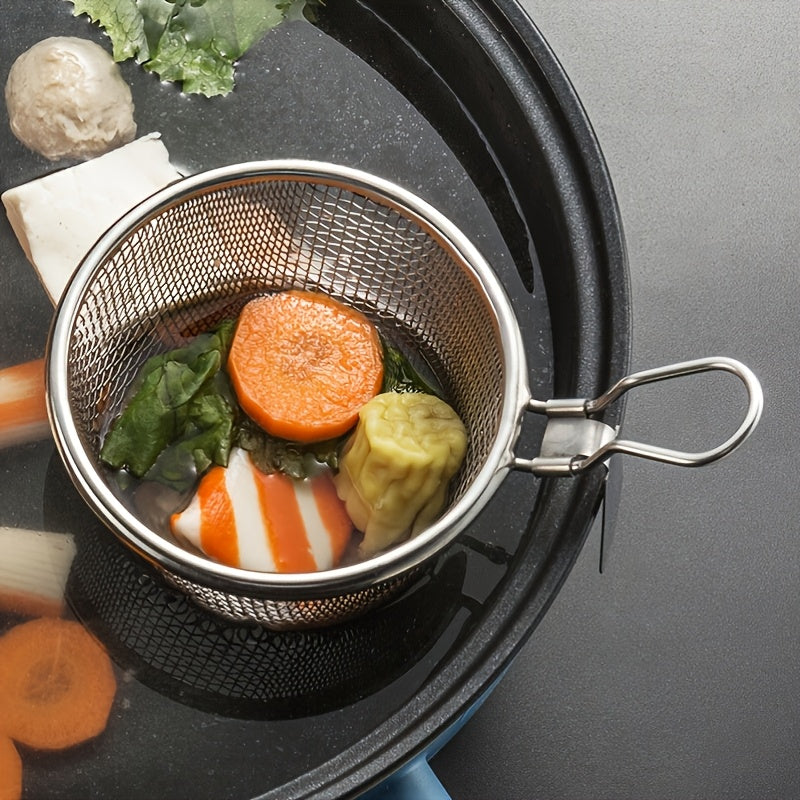 1pc/2pcs Stainless Steel Hot Pot Mesh Skimmer Hanging Wall Filter Basket Commercial Noodle Cooking Soup Noodle Spicy Hot Pot Skimmer