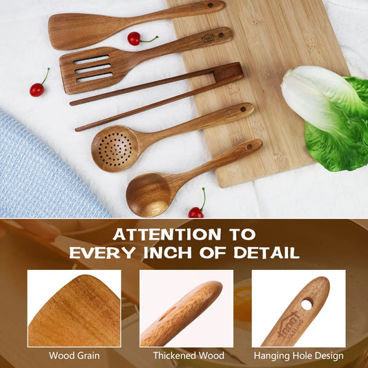 5pcs Durable Kitchen Utensils Set - Multi-Tools with Ergonomic Wooden Handle, Heat-Resistant Non-Stick Spatula & Ladle, Food Grade, Dishwasher Safe, Easy to Clean, Essential Kitchen Must-Have, Ideal Holiday Gifts