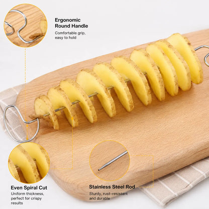 2-Count Manual Spiral Potato Slicer - Food Grade PP & Stainless Steel Metal Utensils with Handles, Smooth Even Slices Tool for Potato, Cucumber, Radish Kitchen Prep,sohochic