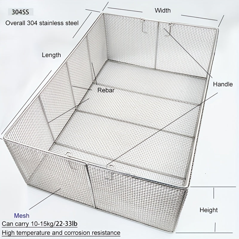 304 Stainless Steel Cleaning Basket, Metal Wire Mesh Basket, Cleaning And Filtering Equipment, Workpiece Drainage, Steaming, Frying, Screening And Filtering, High Load-Bearing Slag Separation, Rectangular, Storage, And Other Multi-Purpose