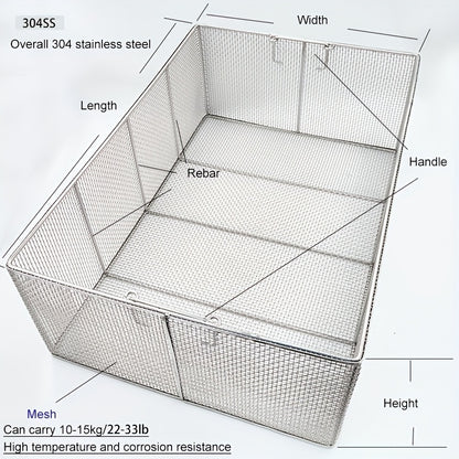304 Stainless Steel Cleaning Basket, Metal Wire Mesh Basket, Cleaning And Filtering Equipment, Workpiece Drainage, Steaming, Frying, Screening And Filtering, High Load-Bearing Slag Separation, Rectangular, Storage, And Other Multi-Purpose