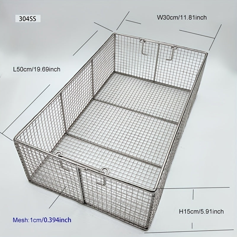 304 Stainless Steel Cleaning Basket, Metal Wire Mesh Basket, Cleaning And Filtering Equipment, Workpiece Drainage, Steaming, Frying, Screening And Filtering, High Load-Bearing Slag Separation, Rectangular, Storage, And Other Multi-Purpose