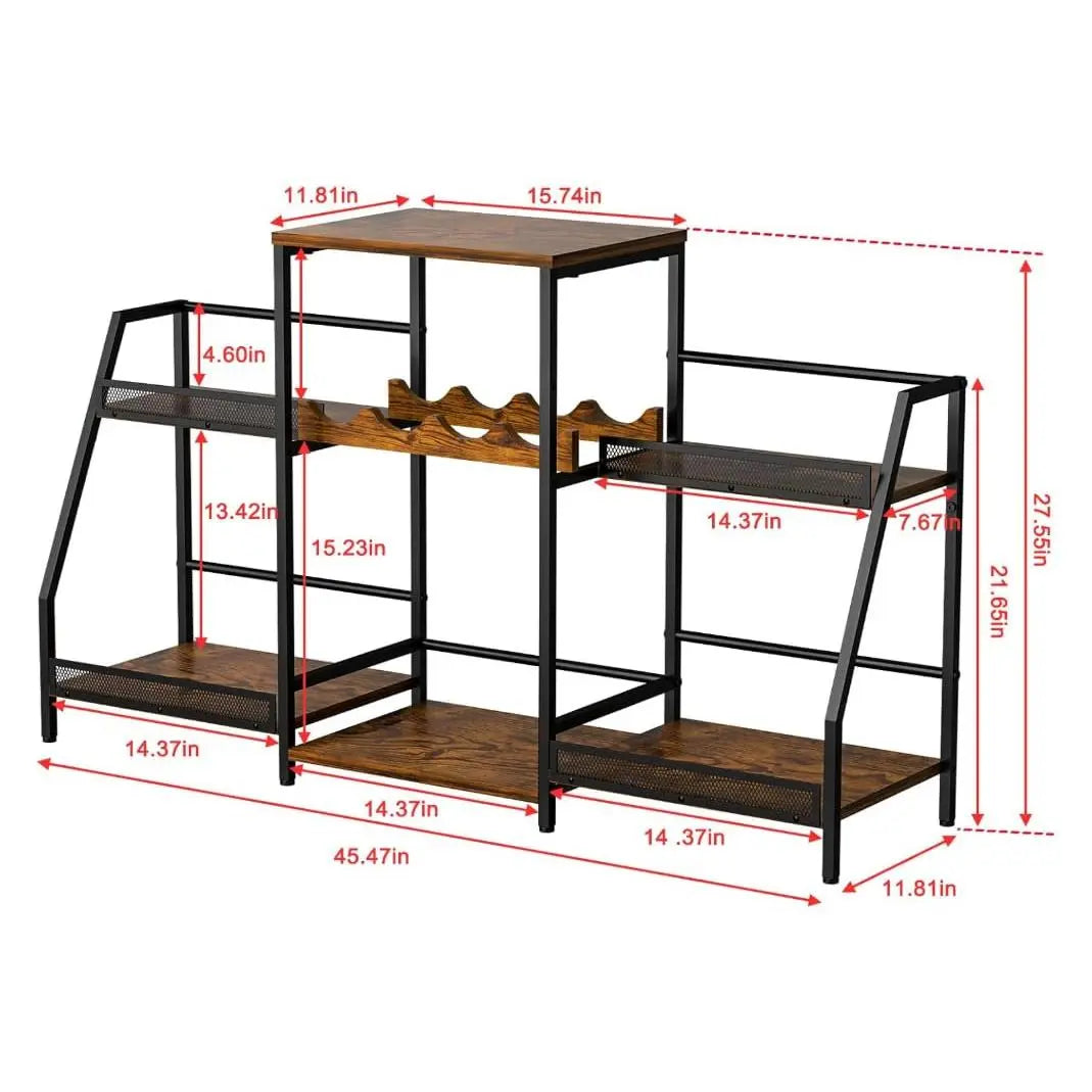 Estante vino 4 niveles trapezoidal, hierro+madera, marrón