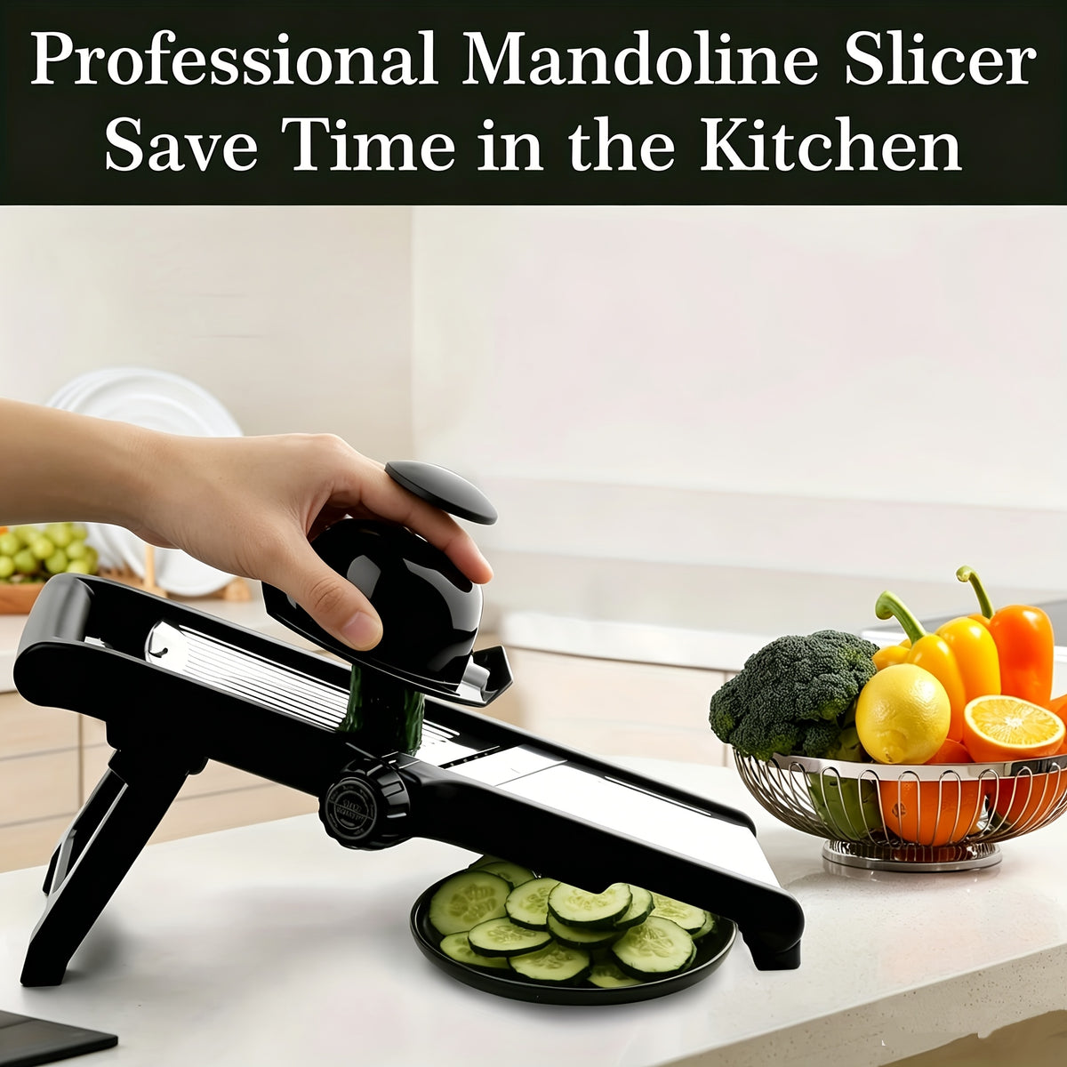 Mandoline Food Slicer, Adjustable Stainless Steel Food Vegetable Potato Onion Slicer French Fry Cutter, Tomato Slicer with Cleaning Brush