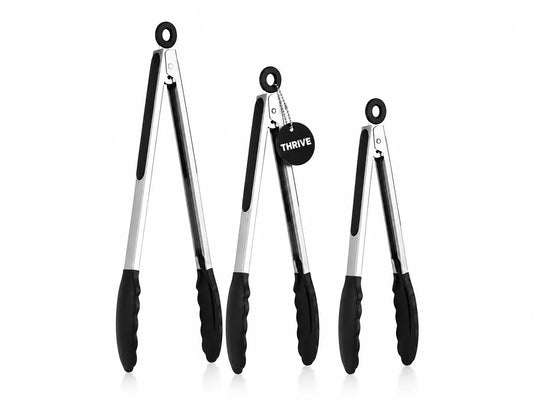 3Pcs Kitchen Tongs Set, 7/9/12 Inch Stainless Steel Cooking Tongs with Silicone Tips, Locking Food Tongs for Grilling, BBQ, Salad & Serving
