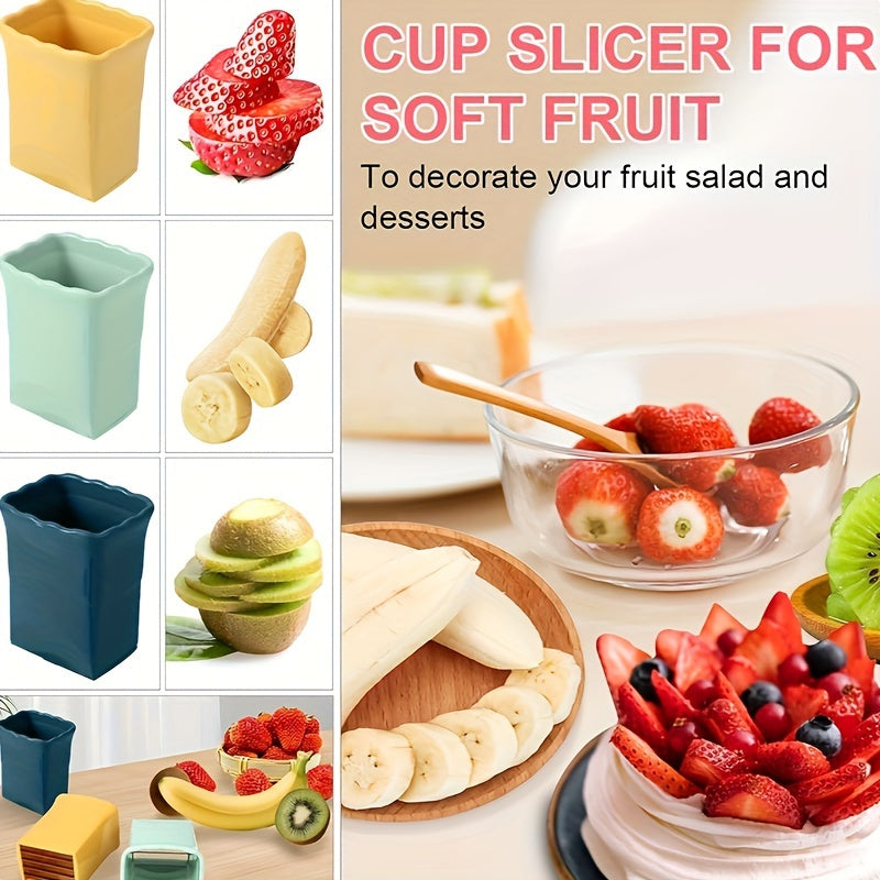 Strawberry Slicer Outdoor Camping Travel Fruit and Vegetable Fruit Platter Slicer Strawberry Banana Press Stainless Steel Fruit Cutter Fashion Creative Gadget Press Type Fruit and Vegetable Slicer Magic Tool Creative Multi-purpose Practical Gadget