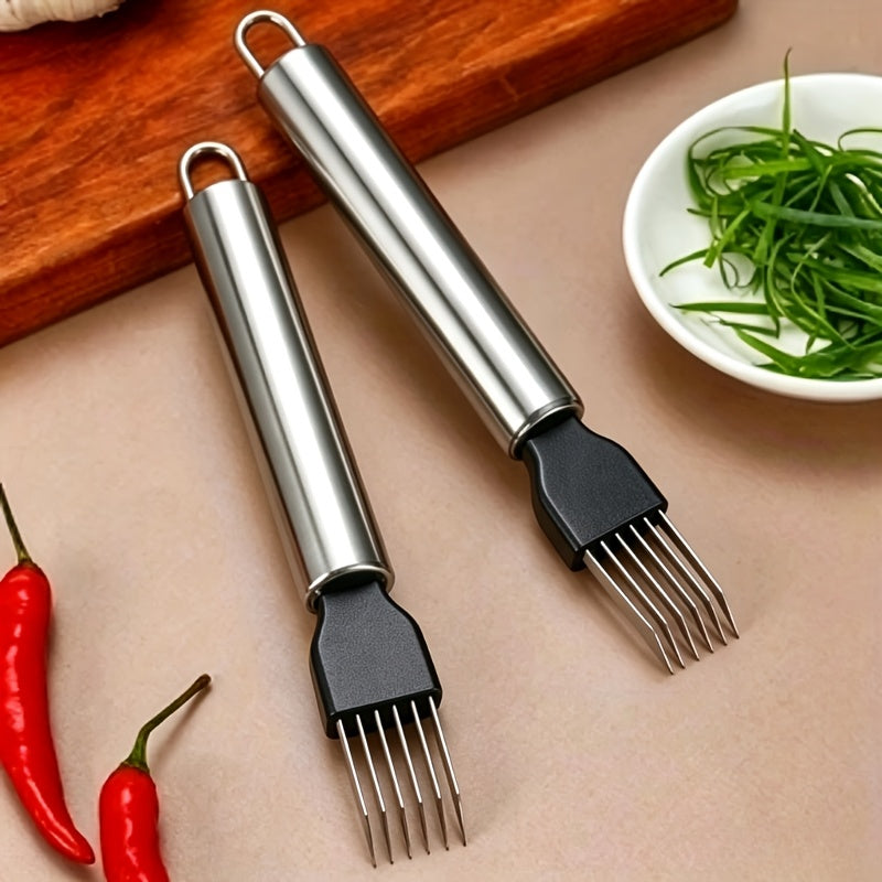 [Efficient Kitchen Slicer] 1pc Stainless Steel Vegetable Slicer - Multifunctional Handheld Onion Cutter for Efficient Slicing - Suitable for Onions, Garlic, Tomatoes - Essential Kitchen Tool, Dicer