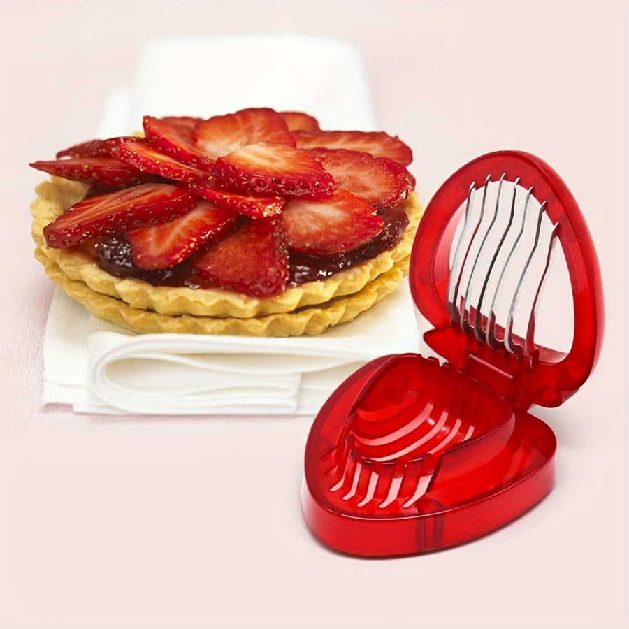 Stainless Steel Manual Strawberry Slicer - Ergonomic Fruit Slicer with Bent Blades for Berries, Cherries, Apples | No Electricity Needed, Easy-Clean Kitchen Tool for Smoothies, Desserts & Breakfast Prep, Visually Appealing Kitchenware | Easyclean Material