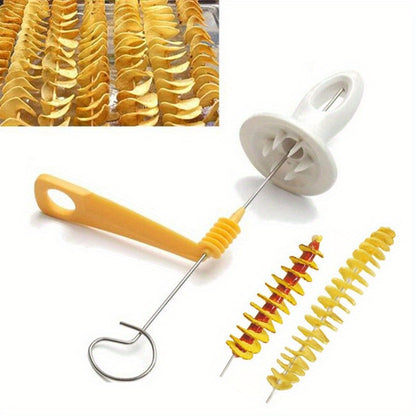 6pcs Set Multifunctional Spiral Potato Slicer, Stainless Steel Manual Tornado Twister Vegetable Cutter for BBQ, Camping Kitchen Tools, No Flint Or Magnesium Rod Included
