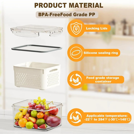 Camp Kitchen Stackable Plastic Colander Set (4PCS/6PCS) - Food-Grade BPA-Free Strainer with Airtight Lid, Leakproof Dustproof, Removable Basket Makes Washing Simple, Draining, Stacks to Save Space, Fridge-Fresh Keep, Sundries Organization