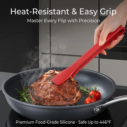 Silicone Tongs for Cooking, Stainless Steel Kitchen Tongs with Silicone Tips, Heat Resistant Lightweight Non-Scratch for Flipping Fish, Steak, Toast & Bread, Dishwasher Safe