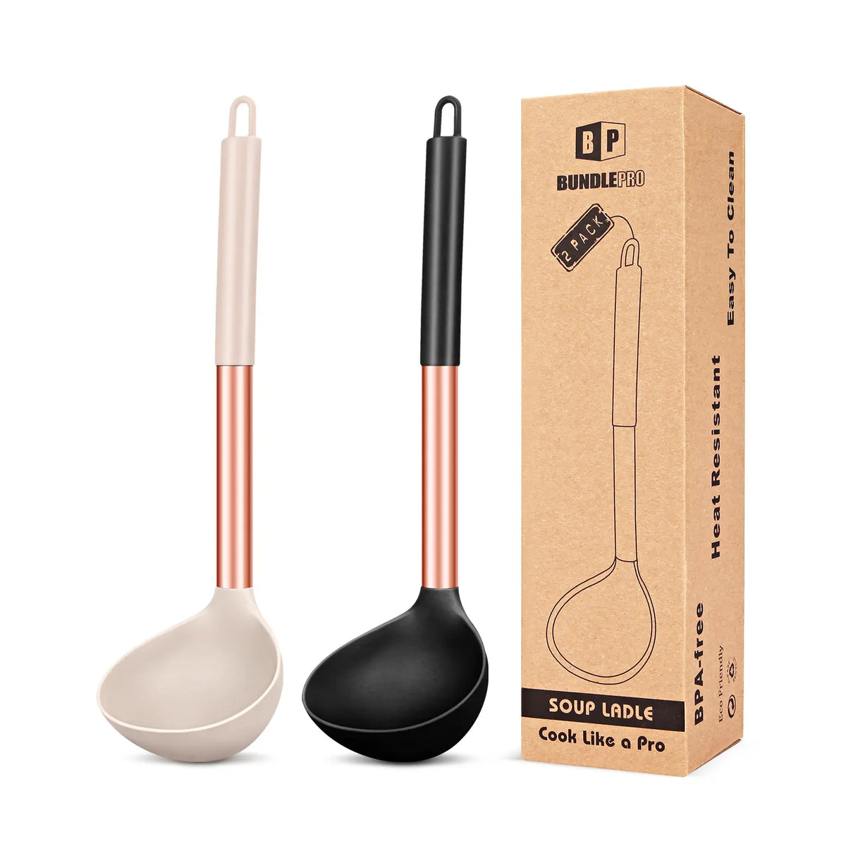 Pack of 2 Ladle Spoon,Silicone Large Spoon for Soup, Grey-Blue,Stainless,Hanging Non Stick Kitchen Utensils,For Cooking,Stirring,Serving Soups