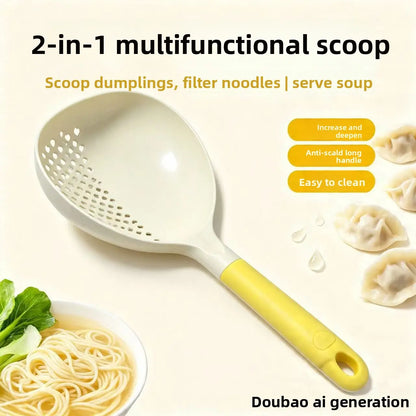 2 in 1 Long Handle Spoon Skimmer, High Temperature Resistant Integrated Large Soup Strainer Ladle for Home Kitchen Cooking