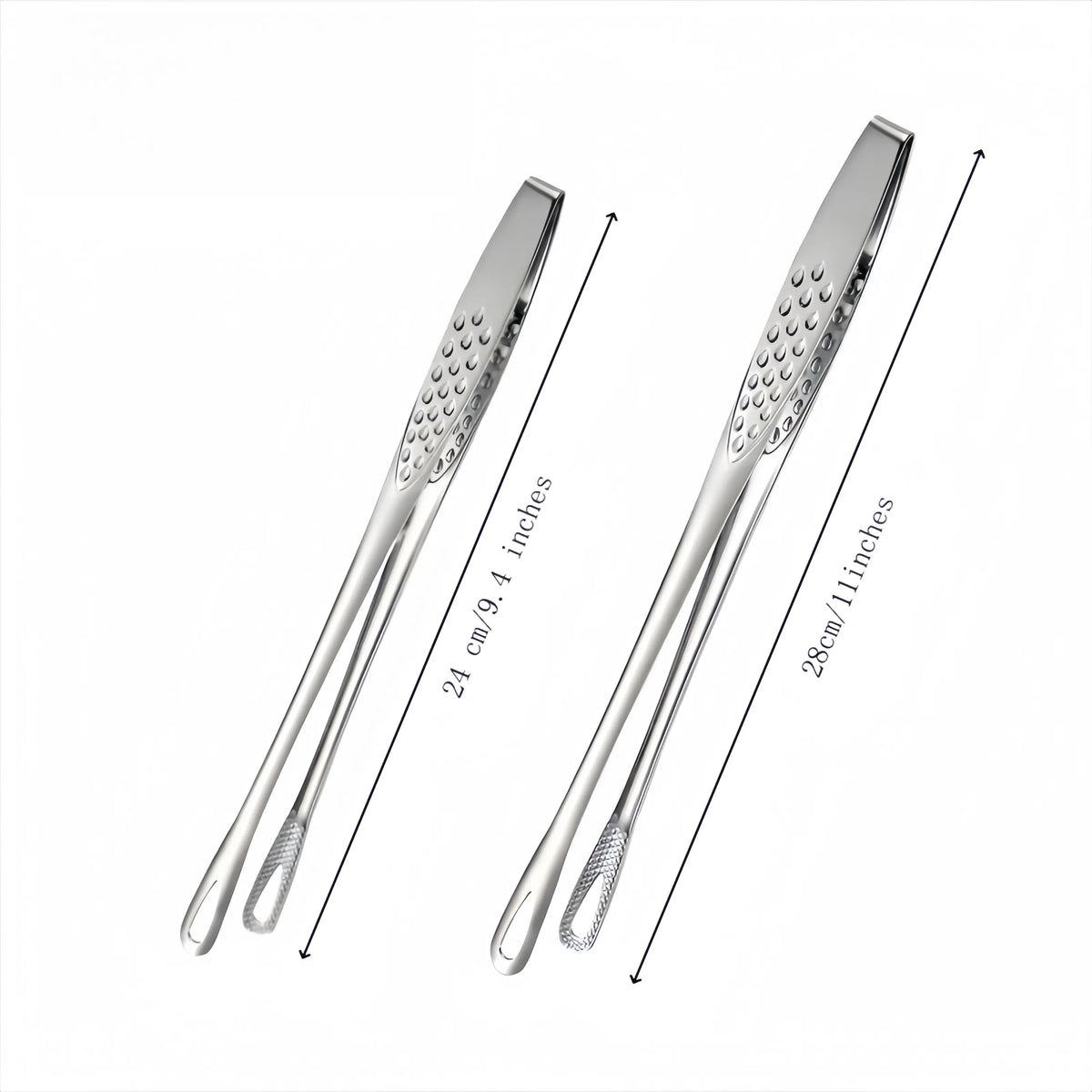 Stainless Steel 2-Piece Barbecue Utensils Multi-Size Set (11-in & 9.4-in) - Lightweight Solid Metal Food Tongs, Chef’s Kitchenware, 11" Steak Reach Tool for Grills, Pick Fish & Salads, Indoor-Outdoor Use, 11 Inches