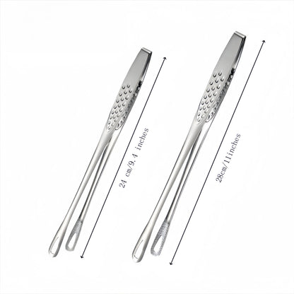 Stainless Steel 2-Piece Barbecue Utensils Multi-Size Set (11-in & 9.4-in) - Lightweight Solid Metal Food Tongs, Chef’s Kitchenware, 11" Steak Reach Tool for Grills, Pick Fish & Salads, Indoor-Outdoor Use, 11 Inches